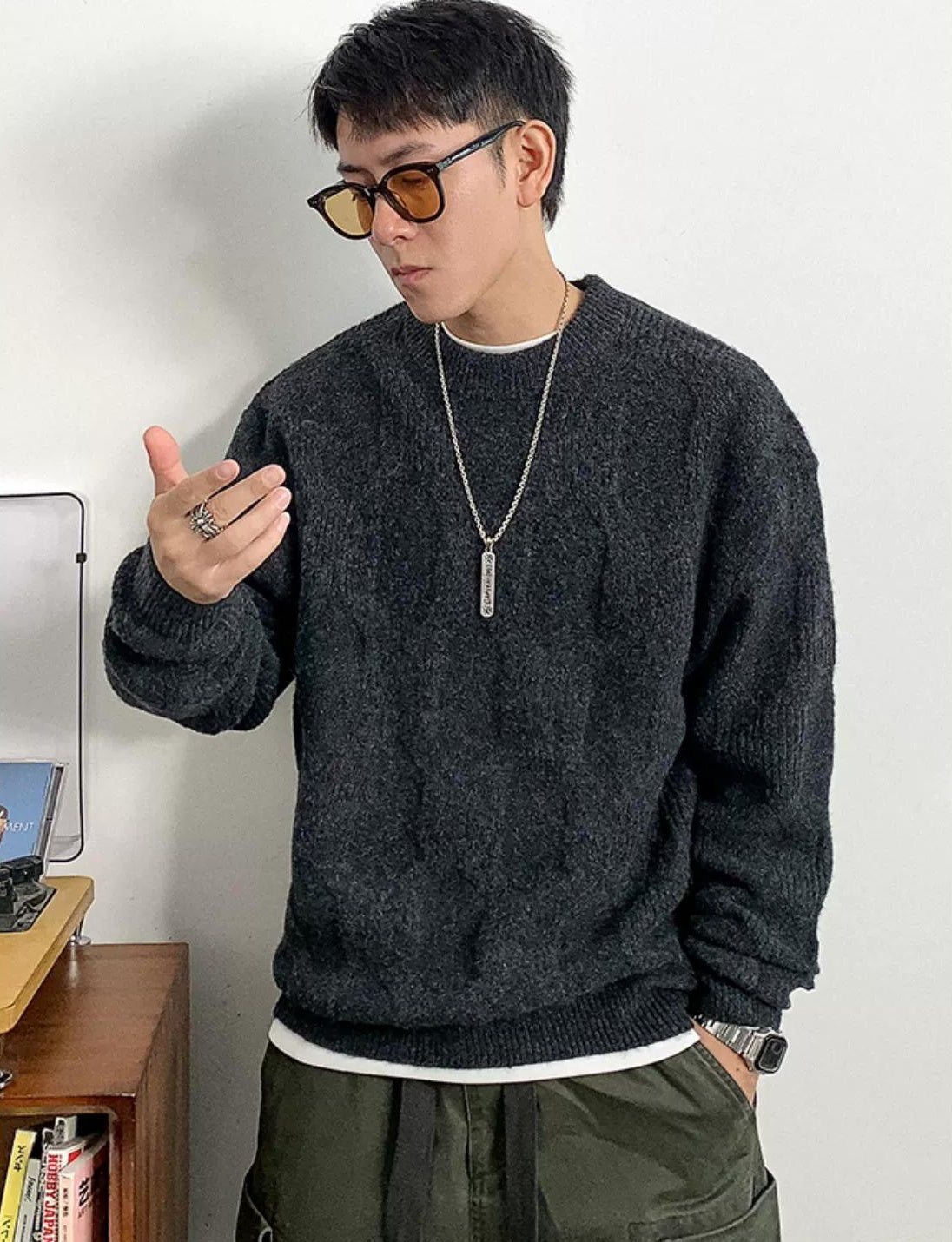 Wool-blend jacquard knit sweater
