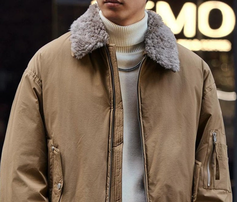 リムーバブルウールカラー ダウンジャケット