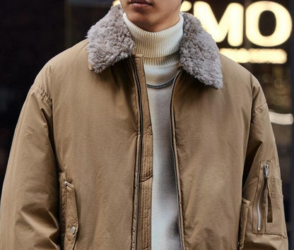 リムーバブルウールカラー ダウンジャケット