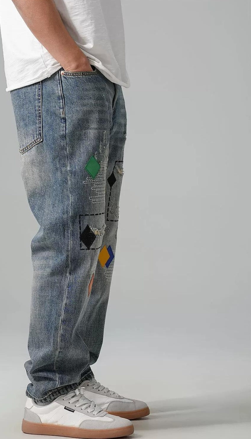 ストリートスタイル刺繍ジーンズ