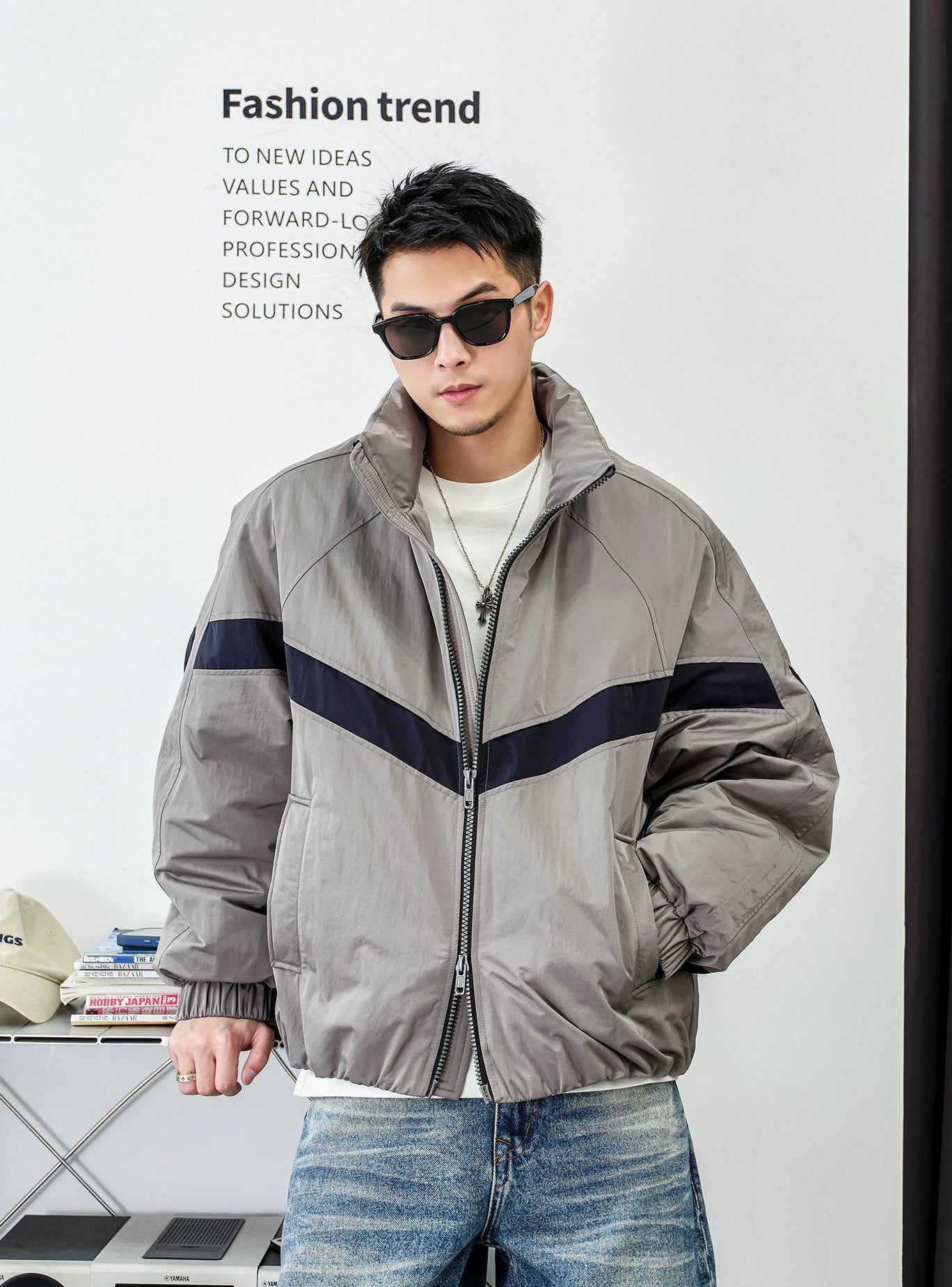 ダブルジップスタンドカラー ダウンジャケット