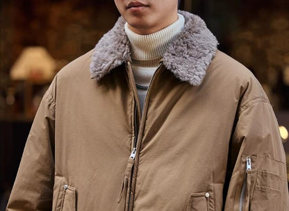 リムーバブルウールカラー ダウンジャケット