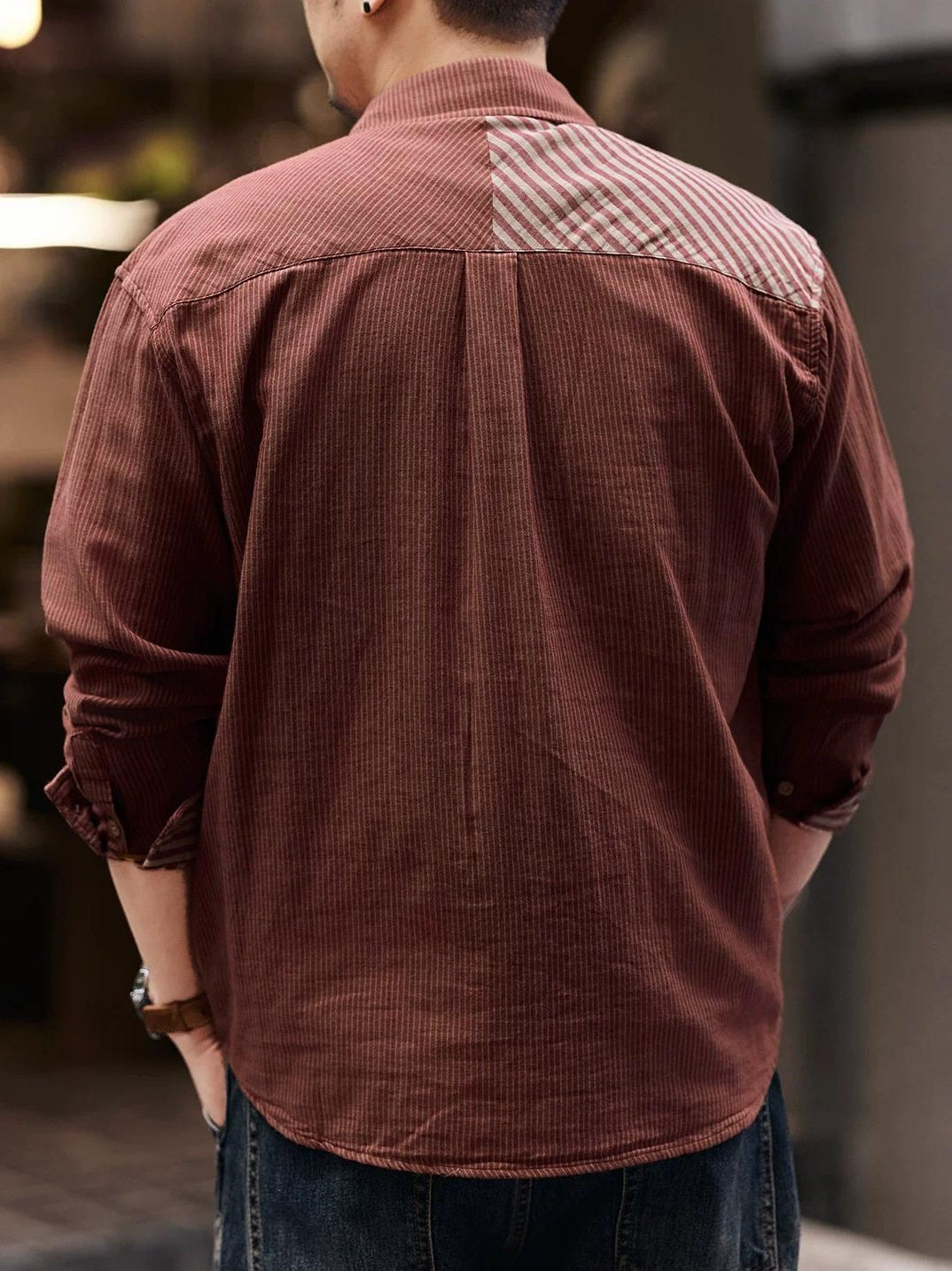 レトロ　カラーブロック　ストライプシャツ