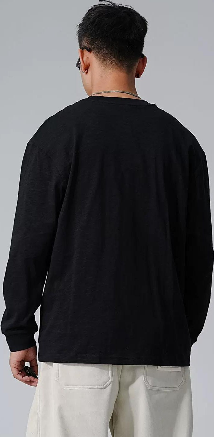 刺繍入りフリース長袖Tシャツ