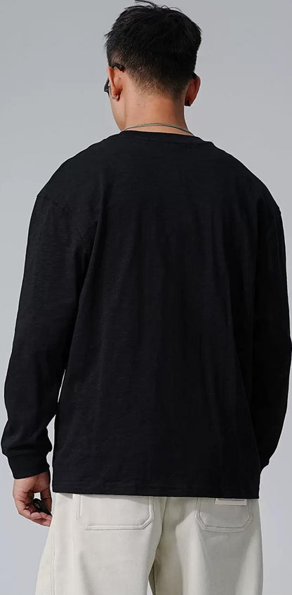 刺繍入りフリース長袖Tシャツ