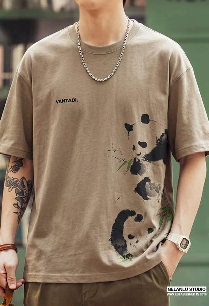 パンダプリントリネンTシャツ