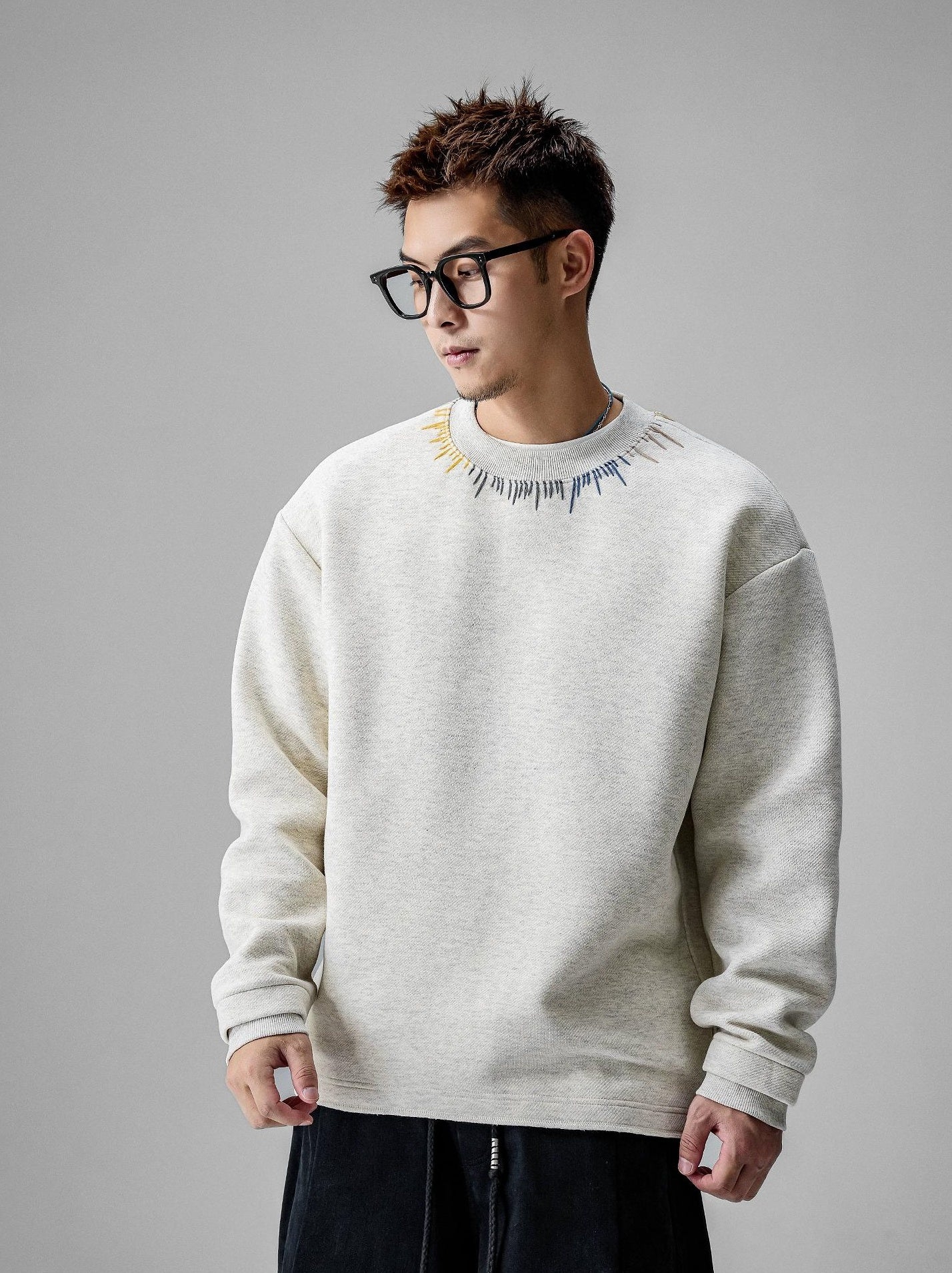 Cozy Embroidered Crew Neck Sweater