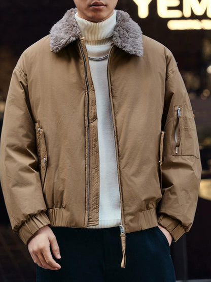 リムーバブルウールカラー ダウンジャケット