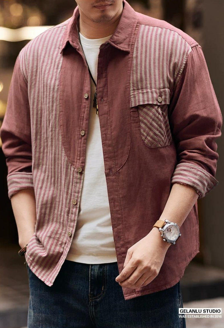 レトロ　カラーブロック　ストライプシャツ