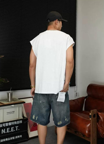 レトロ コットン ノースリーブ Tシャツ