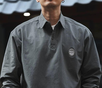 ブルー レトロ アウトドア ポロシャツ