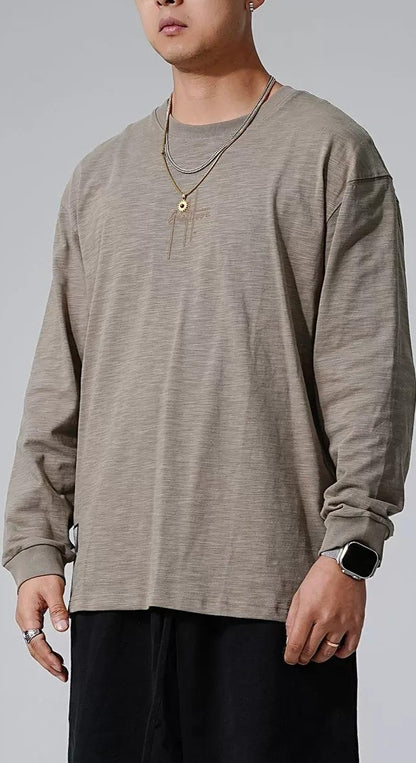 刺繍入りフリース長袖Tシャツ