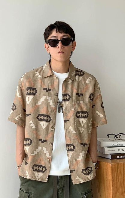 Retro Linen Short-Sleeve Shirt