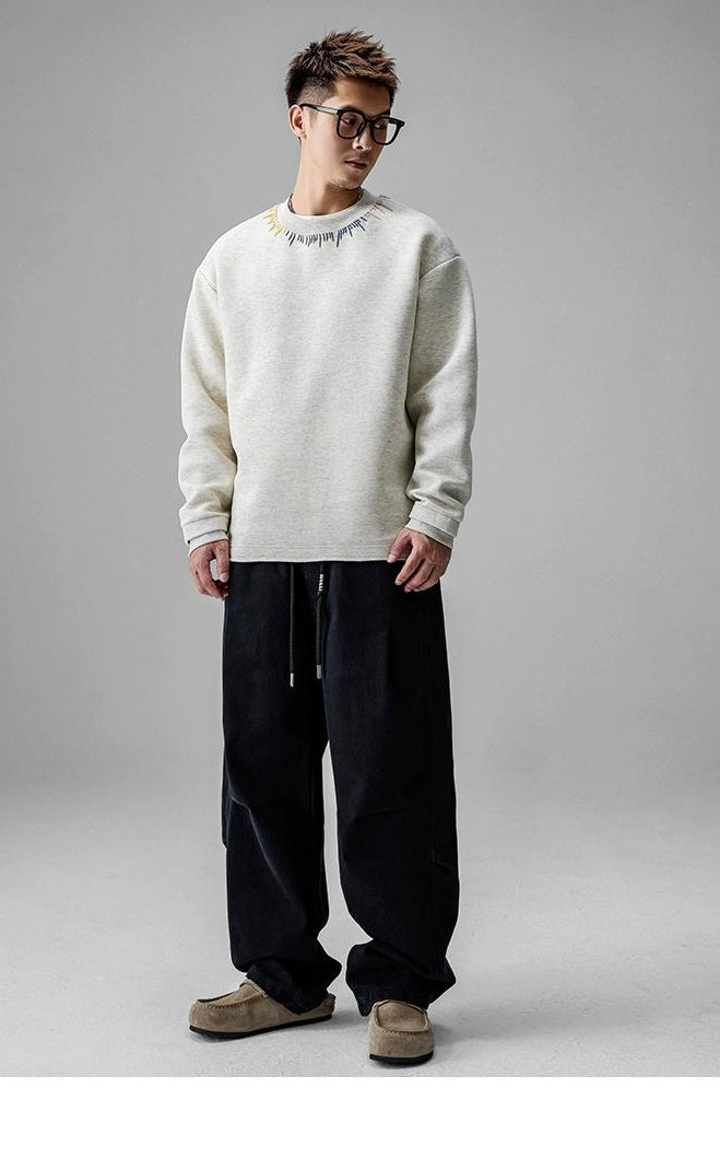 Cozy Embroidered Crew Neck Sweater