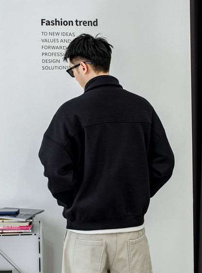 カジュアル刺繍ハーフジップセーター