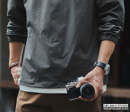 ブルー レトロ アウトドア ポロシャツ