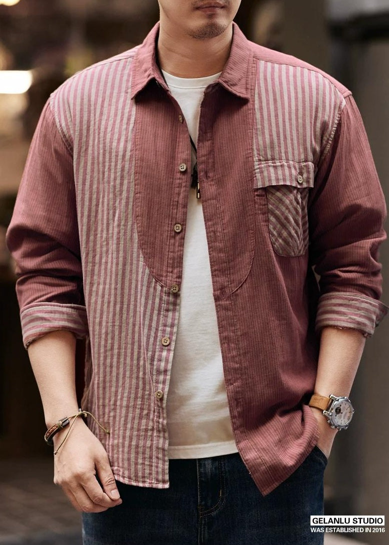 レトロ　カラーブロック　ストライプシャツ