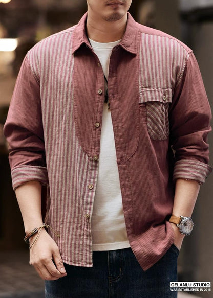 レトロ　カラーブロック　ストライプシャツ