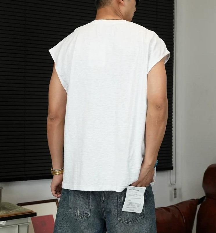 レトロ コットン ノースリーブ Tシャツ