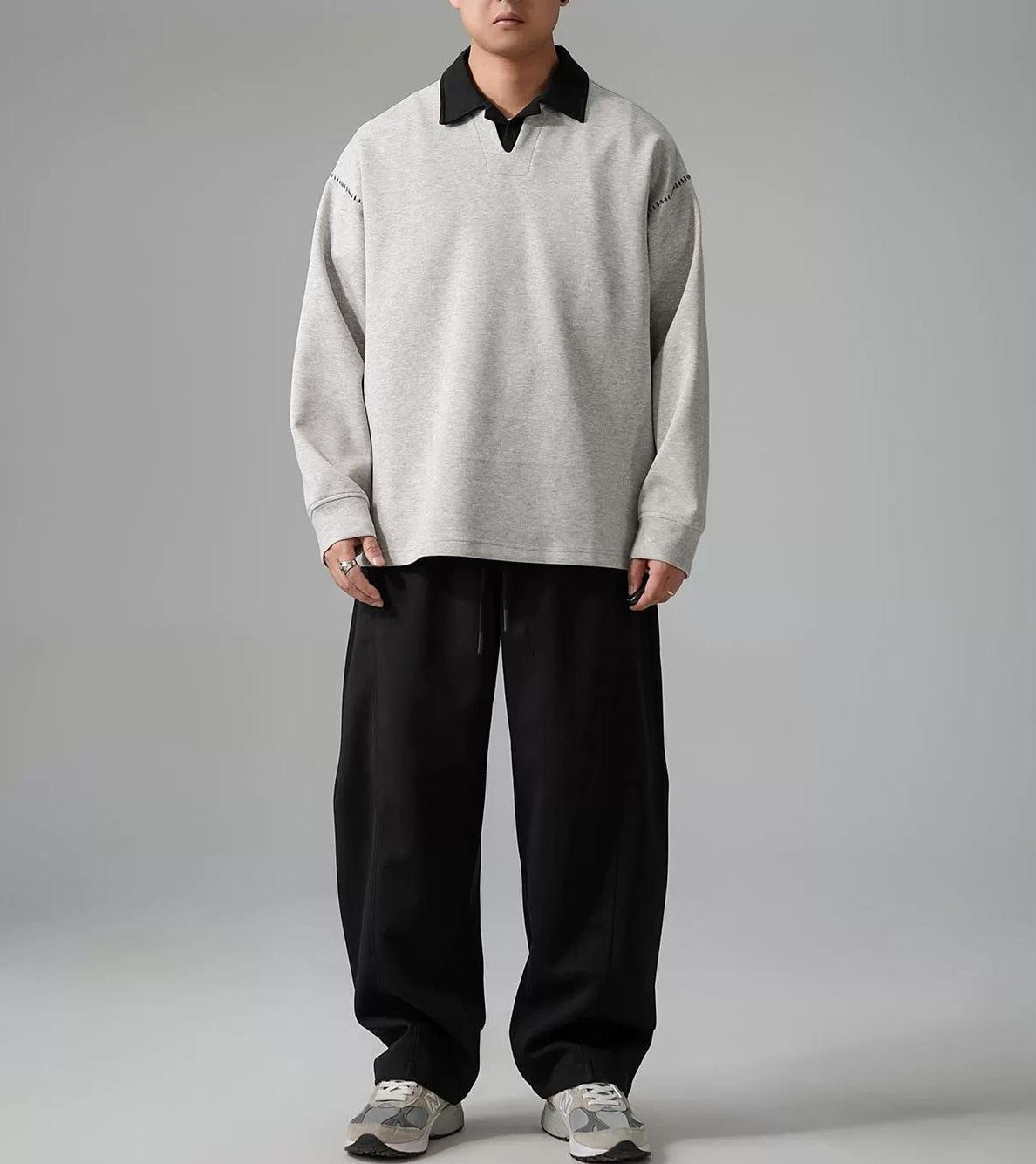 カラーブロック ラペル スウェットシャツ トップス