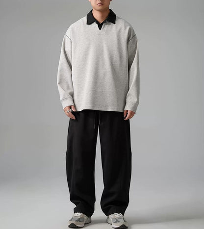 カラーブロック ラペル スウェットシャツ トップス