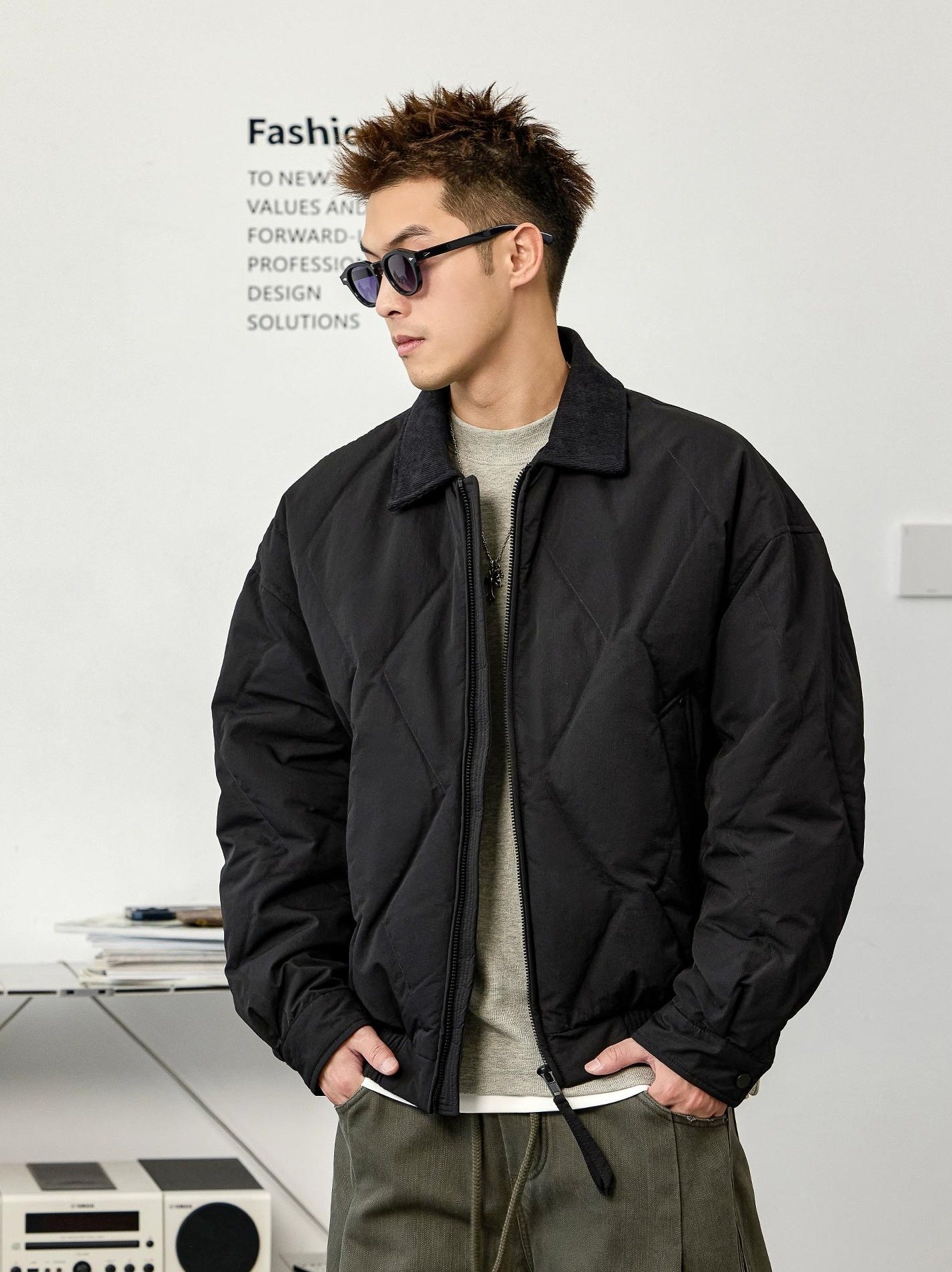 Black Lapel Down Jacket