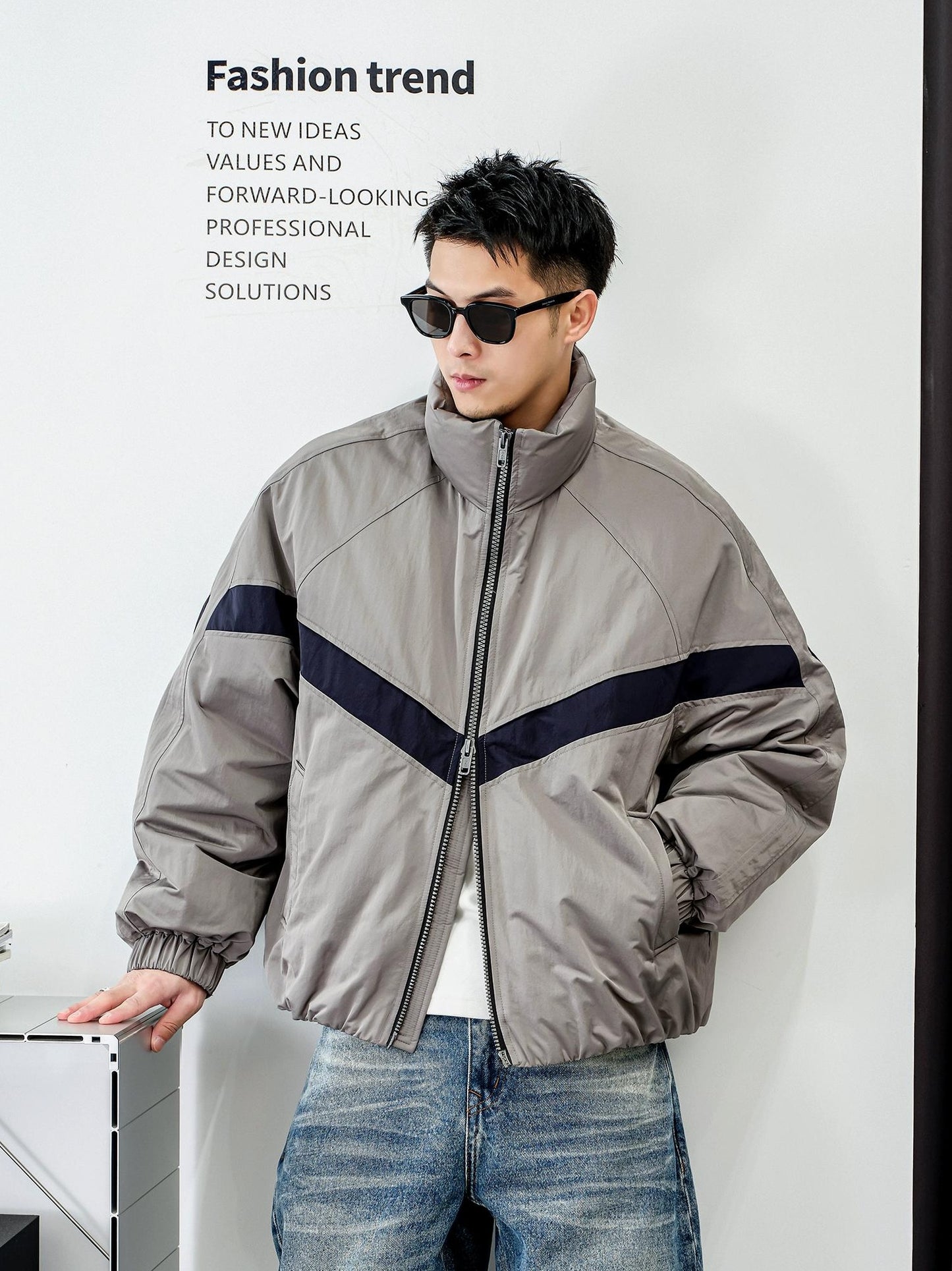 ダブルジップスタンドカラー ダウンジャケット