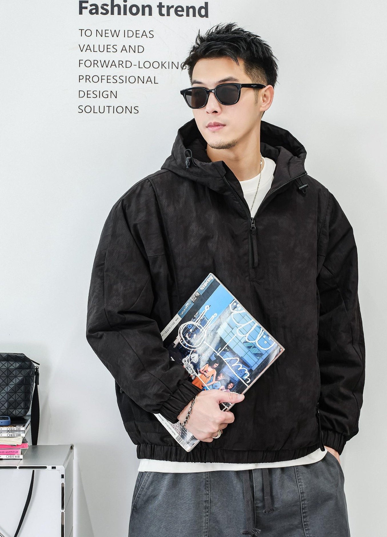 ファッションカモフラージュハーフジップジャケット