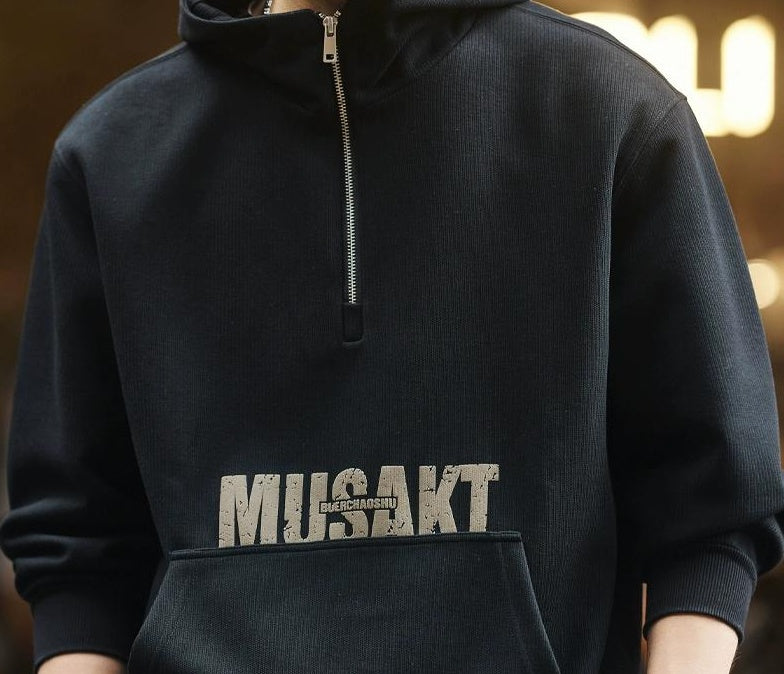 ブルーレトロハーフジップセーター