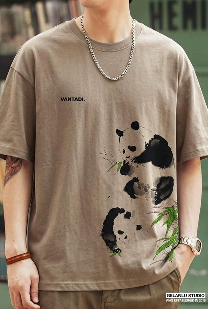 パンダプリントリネンTシャツ