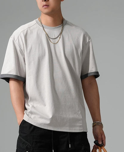 カジュアルテクスチャードロップショルダーTシャツ
