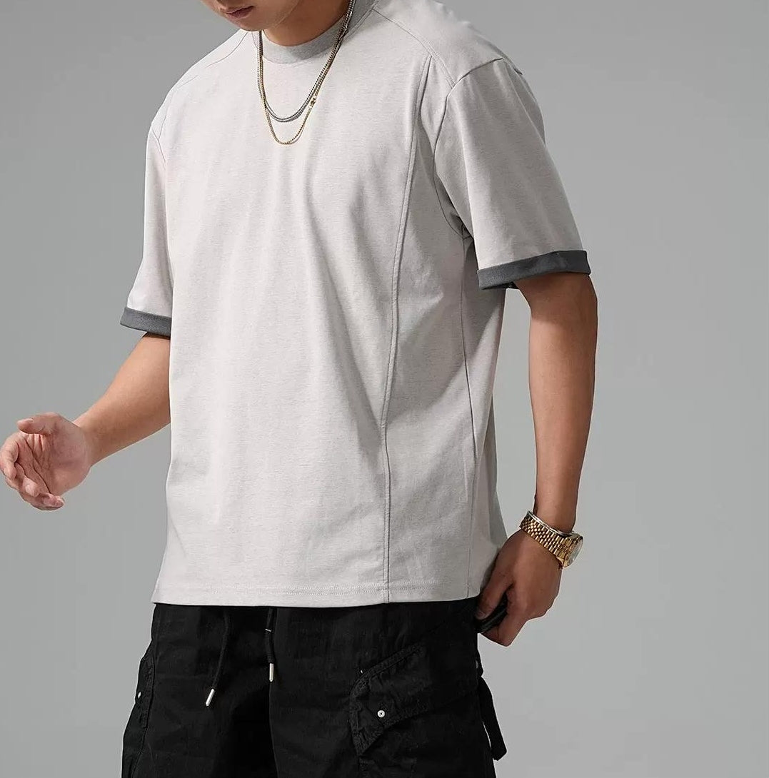 カジュアルテクスチャードロップショルダーTシャツ