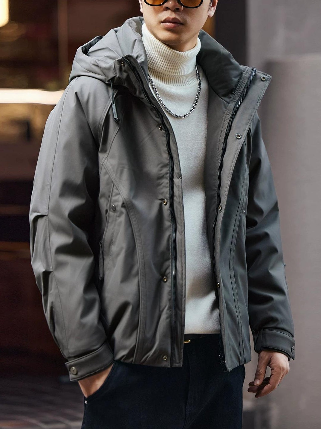 Retro Blue Hooded Down Jacket