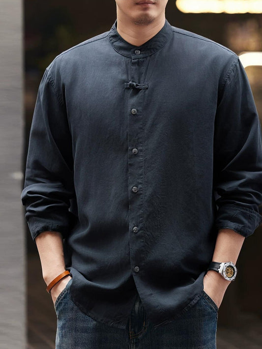 レトロリネンスタンドカラーシャツ