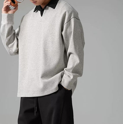 カラーブロック ラペル スウェットシャツ トップス