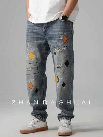 ストリートスタイル刺繍ジーンズ