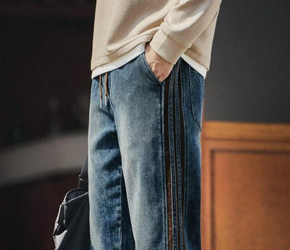 Retro Corduroy Splicing Jeans