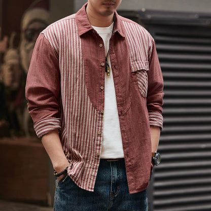 レトロ　カラーブロック　ストライプシャツ