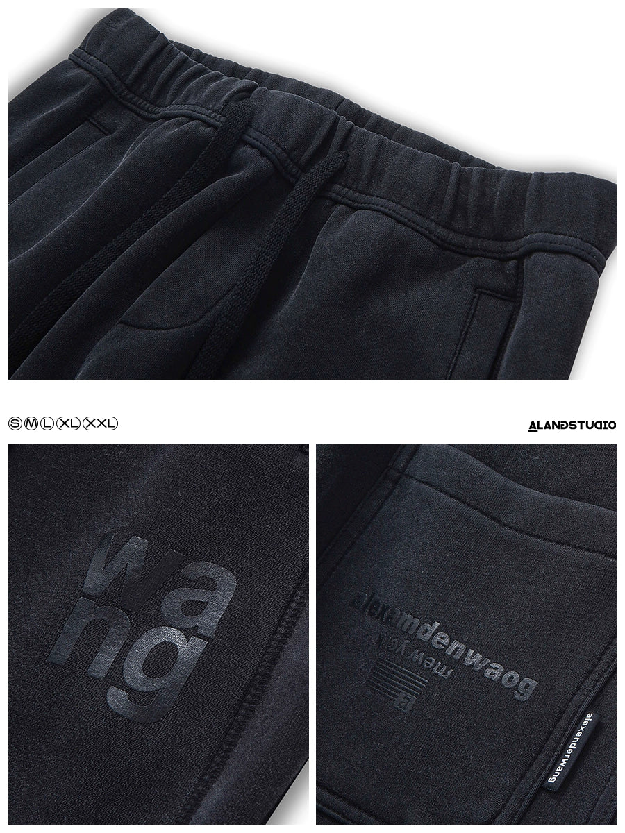 Letter print drawstring 9-length sports pants