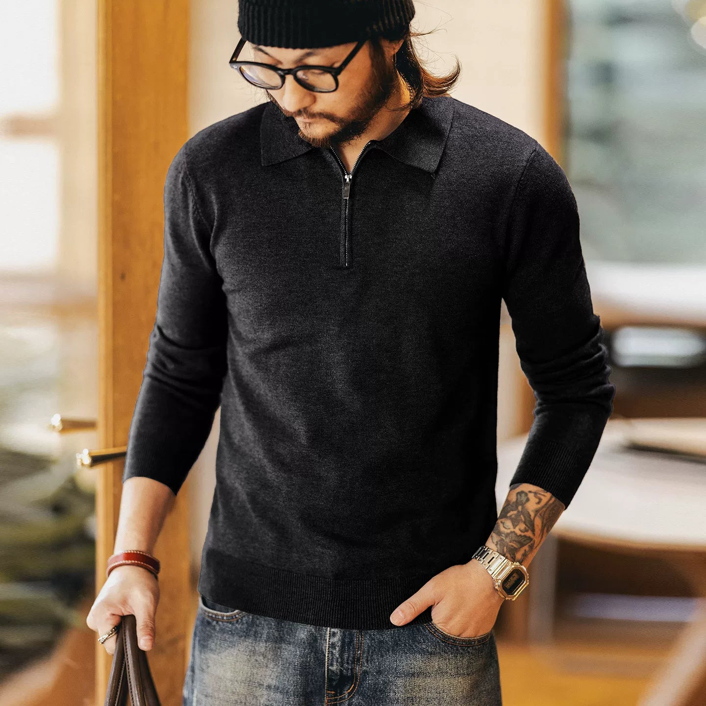 スリムフィットポロセーター