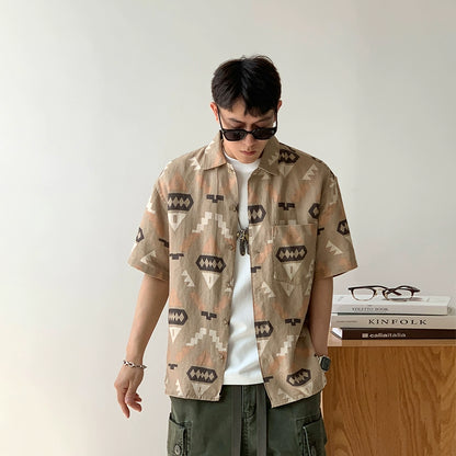 Retro Linen Short-Sleeve Shirt