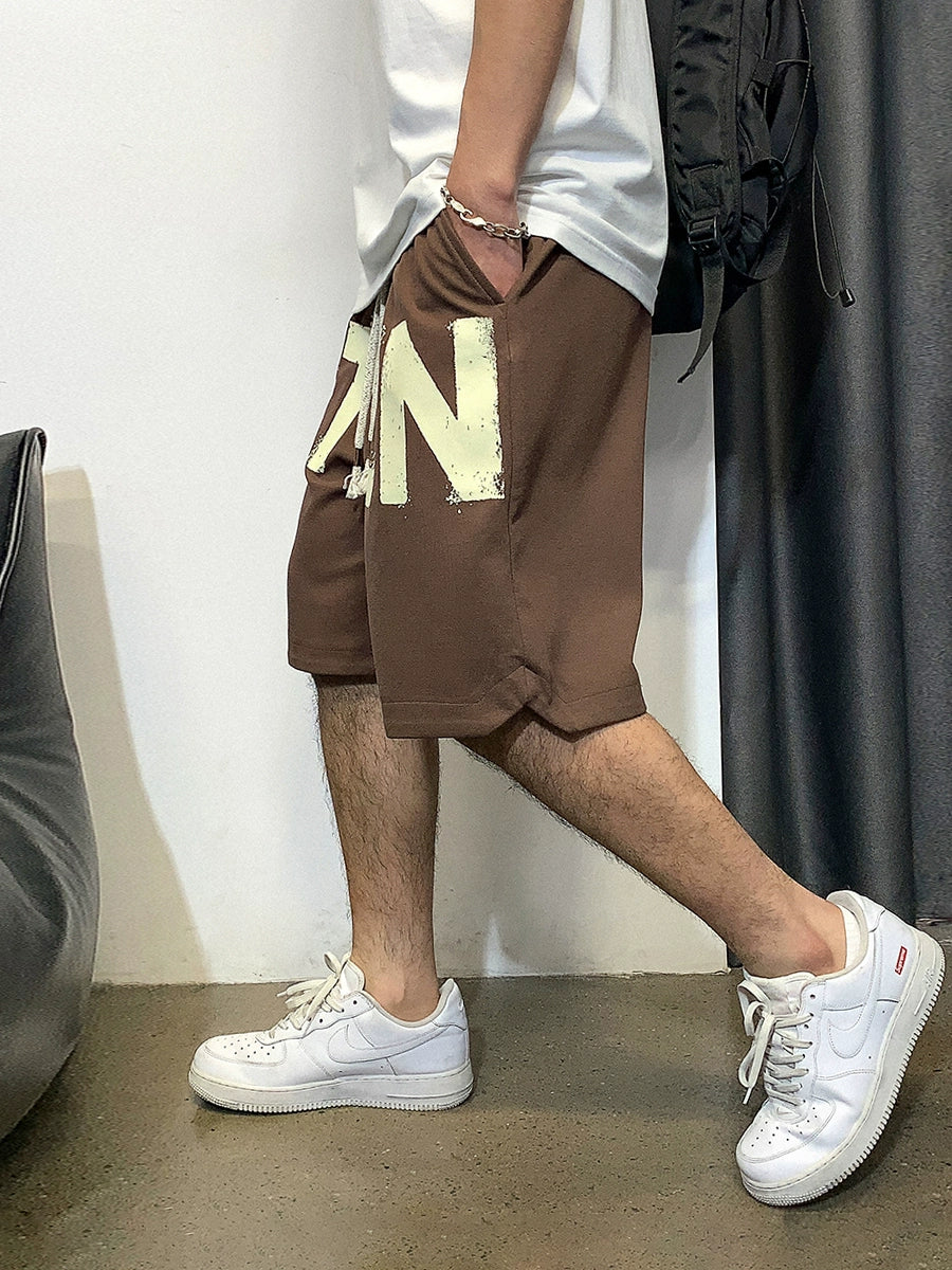レトロレタープリント ルーズストレートスポーツパンツ