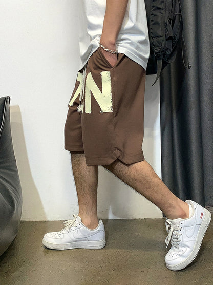 レトロレタープリント ルーズストレートスポーツパンツ
