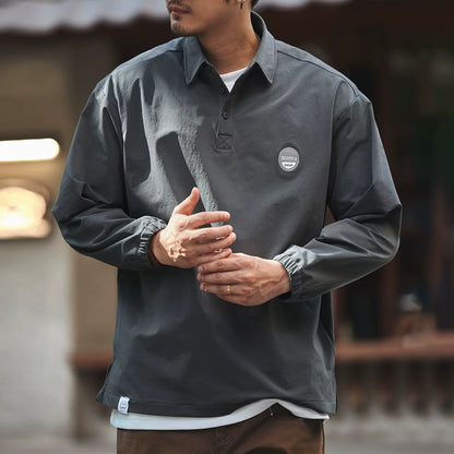 ブルー レトロ アウトドア ポロシャツ