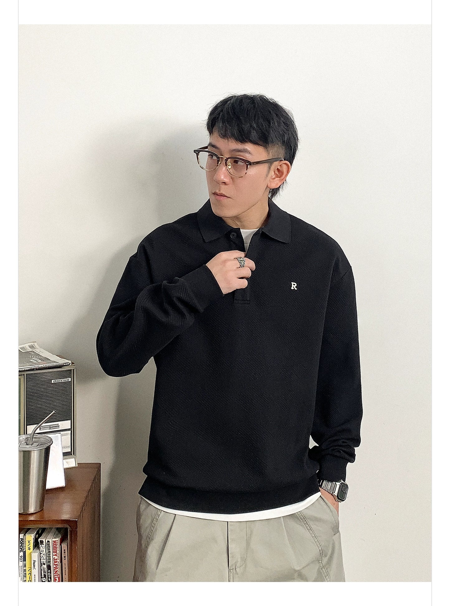 ロングテクスチャ ハーフオープントップス