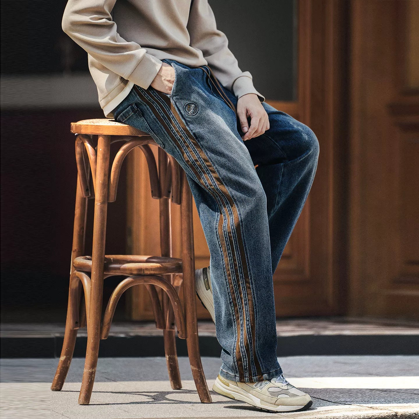 Retro Corduroy Splicing Jeans