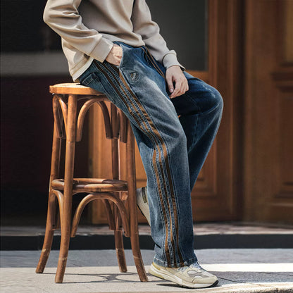 Retro Corduroy Splicing Jeans