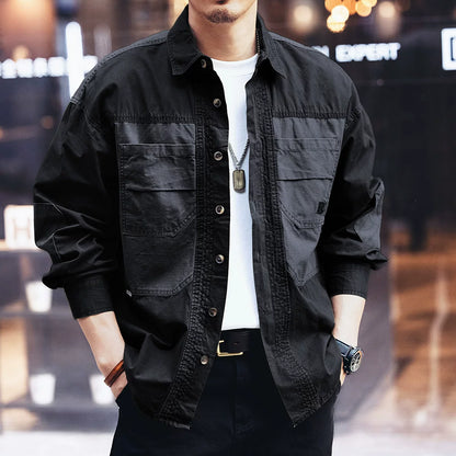 カジュアルマルチポケットロングスリーブシャツ