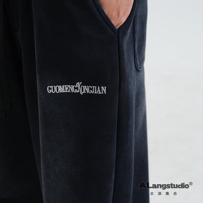 Letter embroidery black casual loose sweatpants 