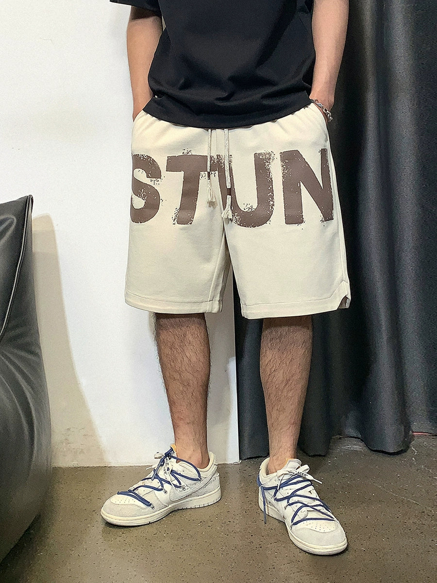 レトロレタープリント ルーズストレートスポーツパンツ
